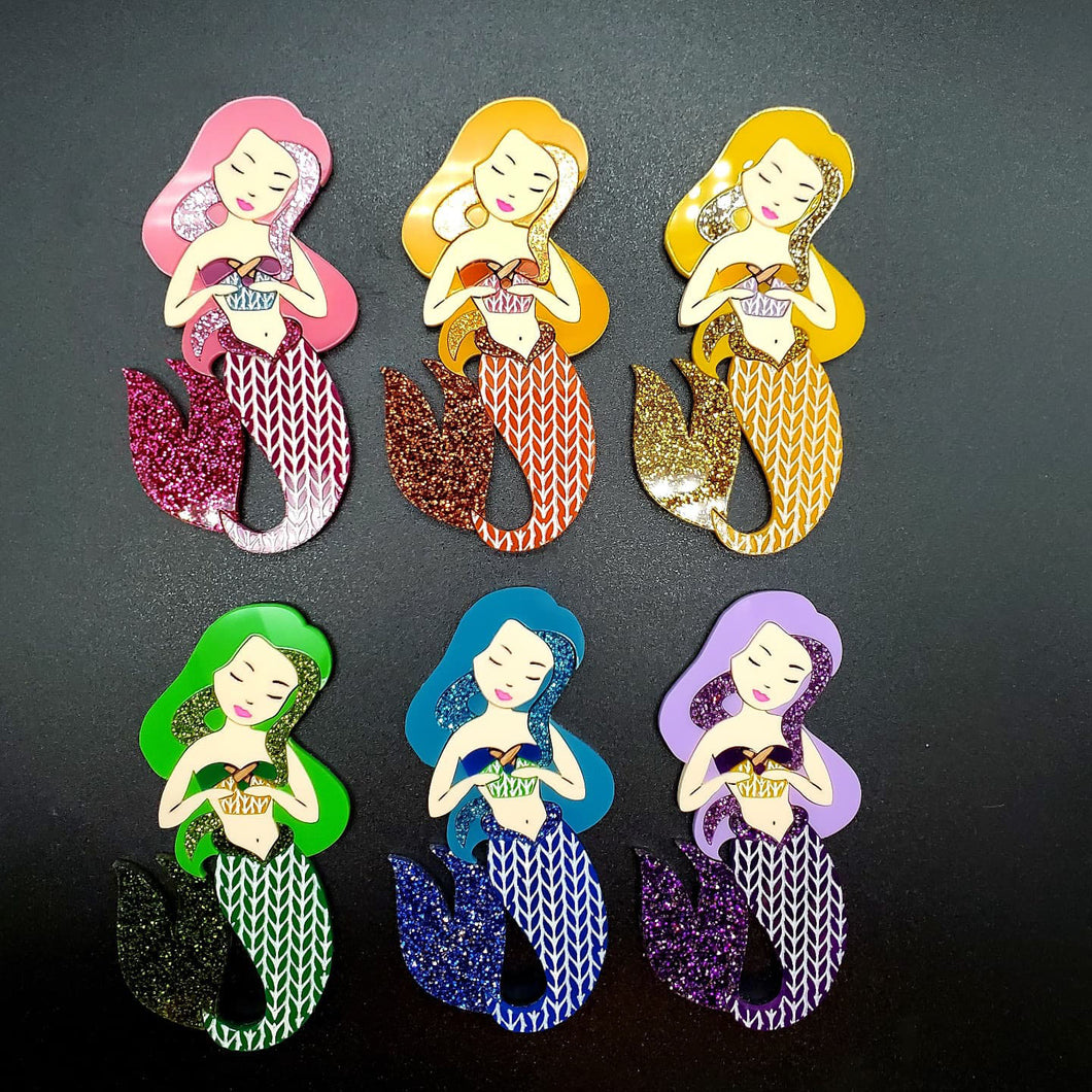 Knitting Mermaid Brooch *MADE TO ORDER*